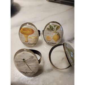 4 Piece Natural Porcelain Napkin Ring Set‎ Flower/fruit/dragonfly Patterns